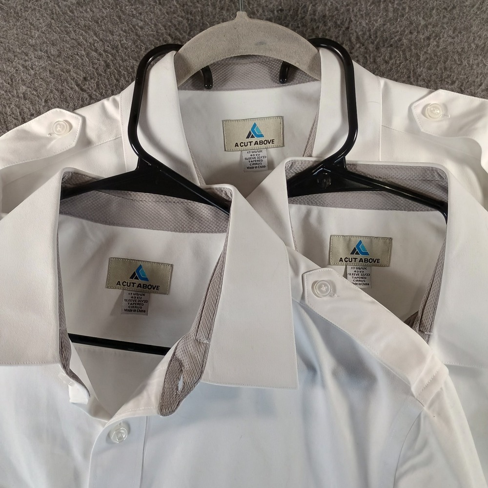 Lot Of 3‎ A Cut Above Cirrus Fitted Pilot Shirt Men 17 White Long Sleeve Uniform